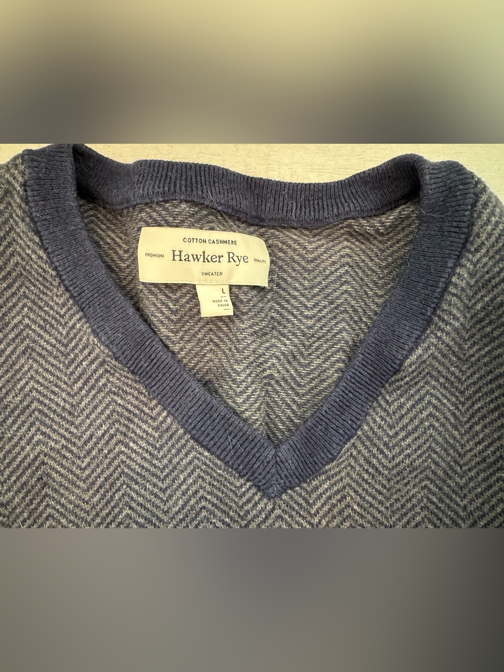 Hawker Rye Men's Cotton-Cashmere V-Neck Sweater in Navy Herringbone